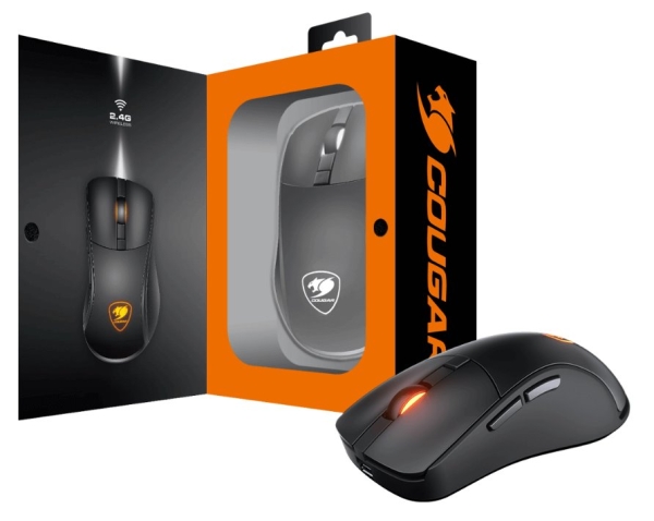 COUGAR herní myš bezdrátová SURPASSION RX 2.4GHz čip PMW3330 72000dpi RGB LED, LCD screen