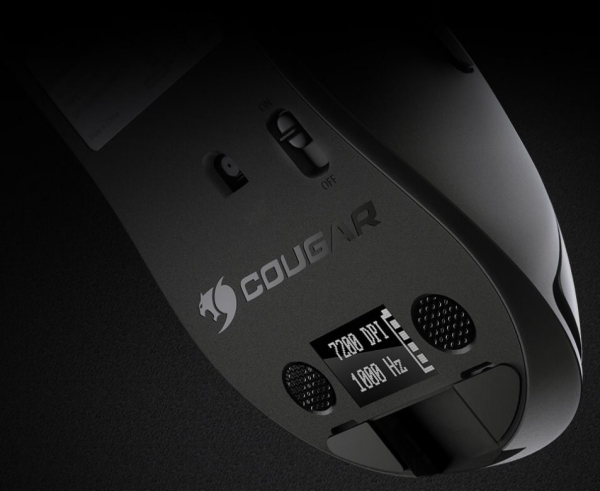 COUGAR herní myš bezdrátová SURPASSION RX 2.4GHz čip PMW3330 72000dpi RGB LED, LCD screen