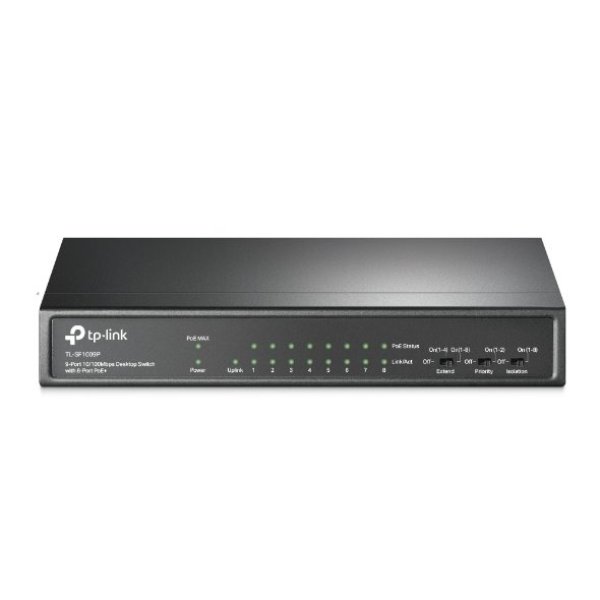 TP-Link CCTV switch TL-SF1009P (8x100Mb/s, 1x100Mb/s uplink, 8xPoE+, 65W, fanless)