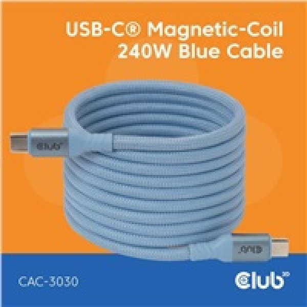 Club3D Kabel magnetický USB-C, 240W PD3.1, 480 Mbps, 2m, modrá