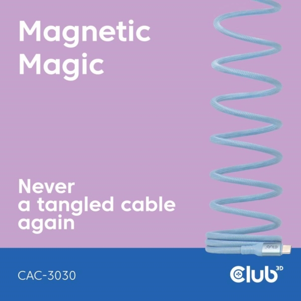 Club3D Kabel magnetický USB-C, 240W PD3.1, 480 Mbps, 2m, modrá