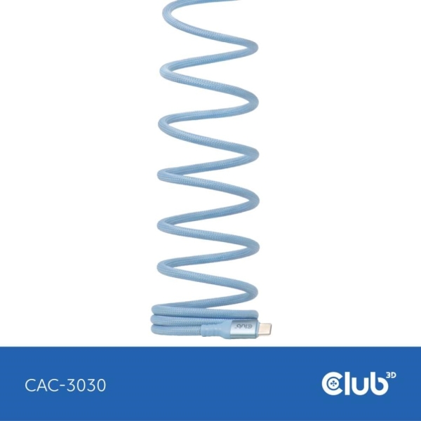 Club3D Kabel magnetický USB-C, 240W PD3.1, 480 Mbps, 2m, modrá