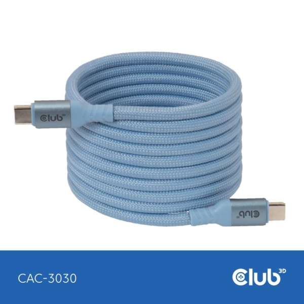 Club3D Kabel magnetický USB-C, 240W PD3.1, 480 Mbps, 2m, modrá