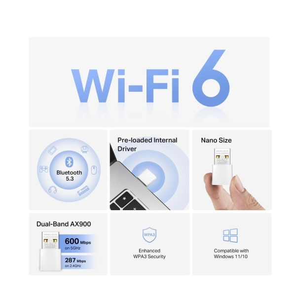 MERCUSYS MA60XNB WiFi6 USB nano adapter (AX900,2,4GHz/5GHz,Bluetooth5.3,USB2.0)