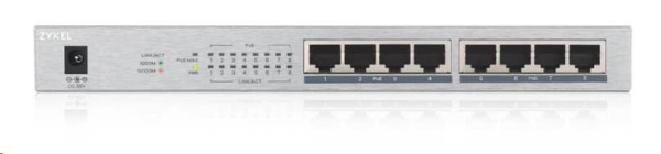 Zyxel GS1008HP 8-port Desktop Gigabit PoE Switch, 8x PoE+ GbE, PoE 60W