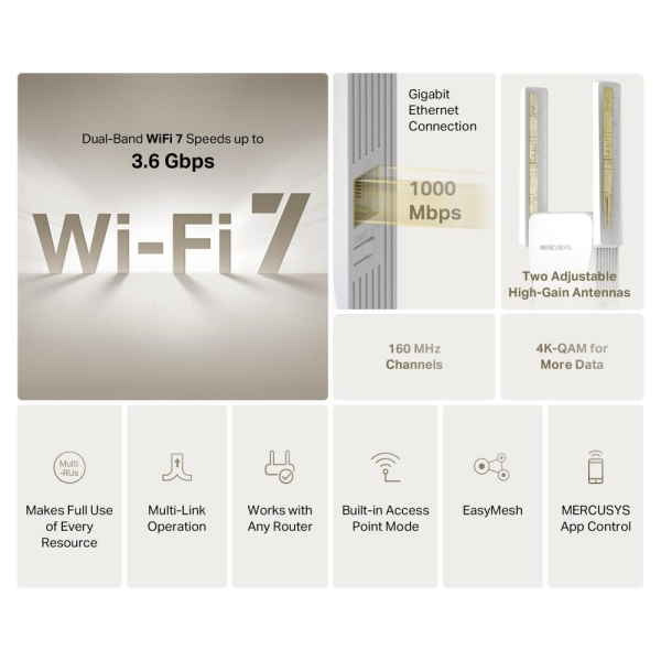 MERCUSYS ME25BE WiFi7 Extender/Repeater (BE3600,2,4GHz/5GHz,1xGbELAN)