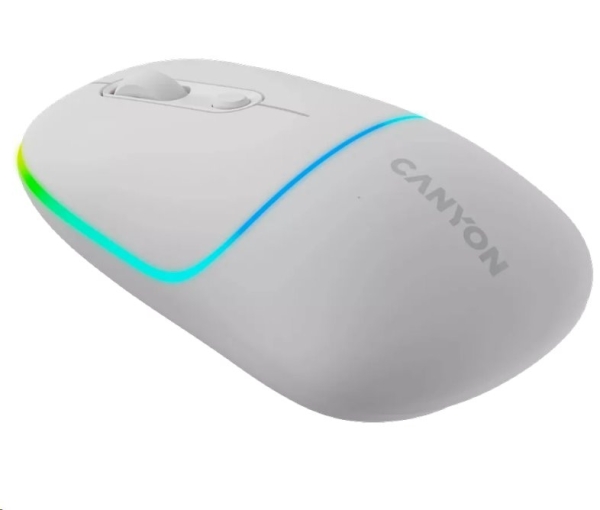 CANYON myš optická bezdrátová MW-22, RGB, 800/1200/1600 dpi, 4 tl, BT+2,4GHz, baterie 650mAh, snow white