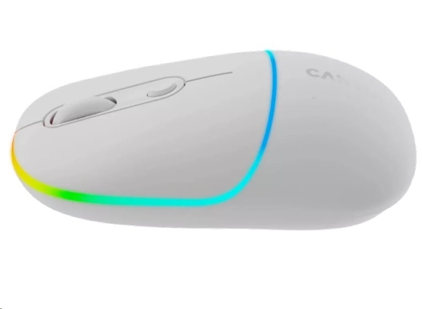 CANYON myš optická bezdrátová MW-22, RGB, 800/1200/1600 dpi, 4 tl, BT+2,4GHz, baterie 650mAh, snow white