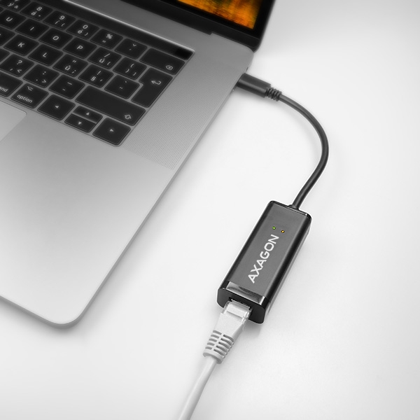 AXAGON ADE-SRC, USB-C 3.2 Gen 1 - Gigabit Ethernet síťová karta, auto instal, černá