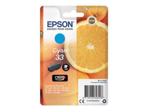 Náplň EPSON C13T33424012 azurová (4,5 ml)