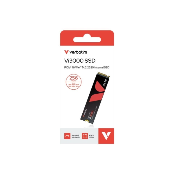 VERBATIM SSD Vi3000 Internal PCIe NVMe M.2 SSD 256GB , W 1300/ R 3300 MB/s