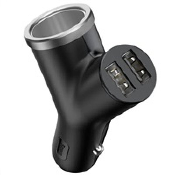 Adaptér do auta Baseus Y-type 2x USB + zapalovač, 3.4A - černý