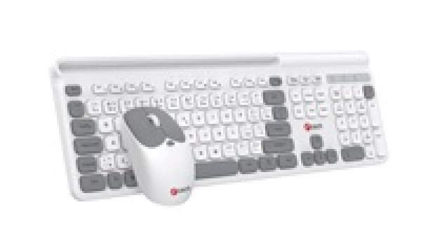 Klávesnice C-TECH Quallis WLKMC-05, bezdrátový combo set s myší, bílá, USB, CZ/SK