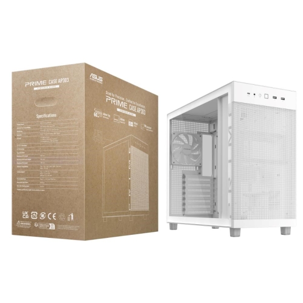 ASUS case PRIME AP303 TG WHITE, ATX, průhledná bočnice,1x120mm, bílá