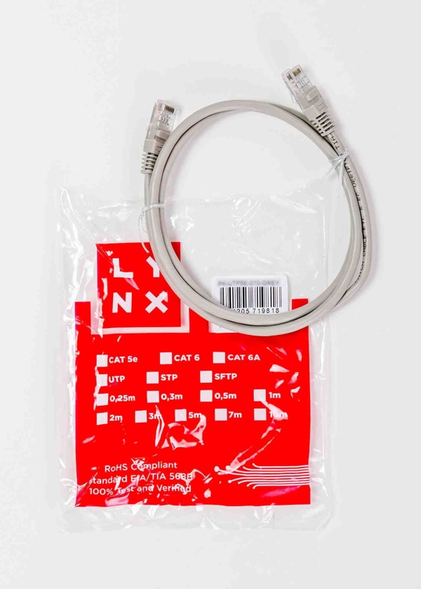 LYNX patch kabel Cat5E, UTP - 0,1m, šedý (prodej po 10 ks)