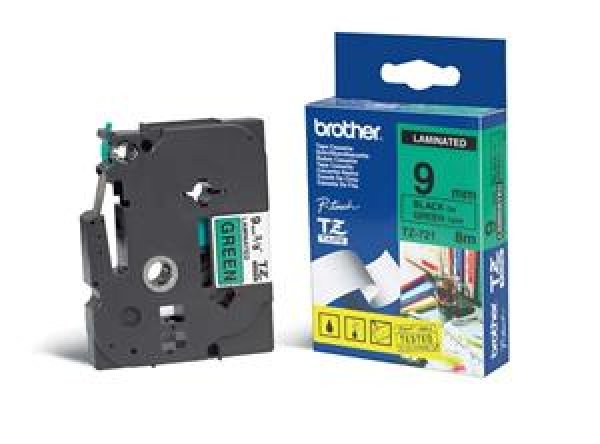 Páska Brother TZE-721, černý/zelený, 8m, 9mm