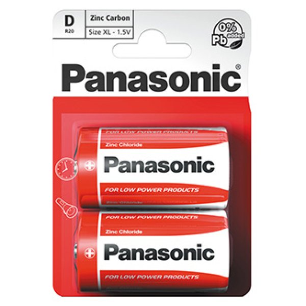 PANASONIC Zinkouhlíkové baterie Red Zinc R20RZ/2BP EU D 1,5V (Blistr 2ks)