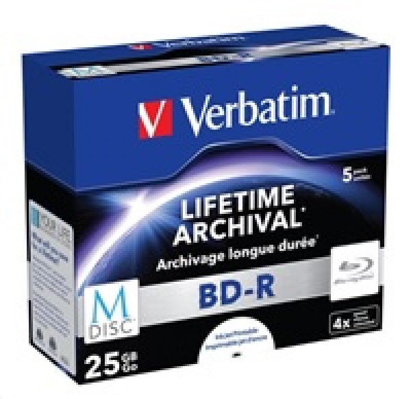 VERBATIM Blu-ray BD-R M-Disc 25GB 4x Printable jewel box, 5ks/pack