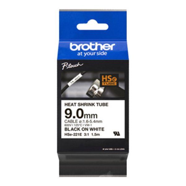 Brother originální páska do tiskárny štítků, Brother, HSE-221E, černý tisk/bílý podklad, 1.5m, 9.0mm?v=1749988805