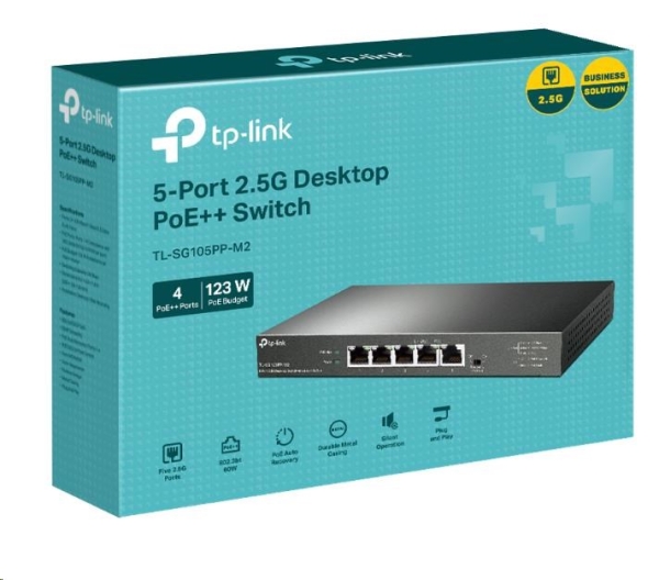 TP-Link switch TL-SG105PP-M2 (5x2,5GbE, 4xPoE++,123W, fanless)