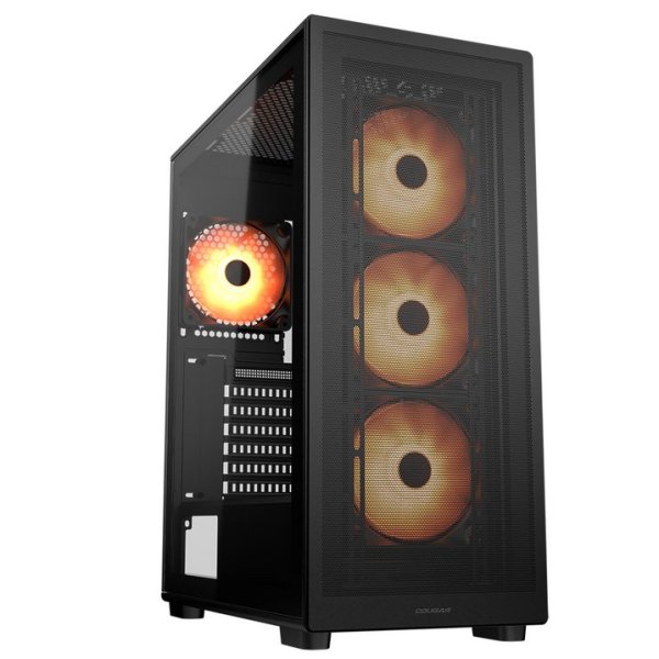 COUGAR PC skříň MX220 RGB Black Mid Tower Mesh Front Panel 4 x 120mm ARGB Fans TG Left Panel 