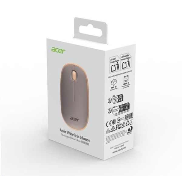 ACERAcer Wireless Bubble Mouse Beige - RF2.4G, 1600 dpi, 102x60x32 mm, 60g bez AA baterie, retail pack
