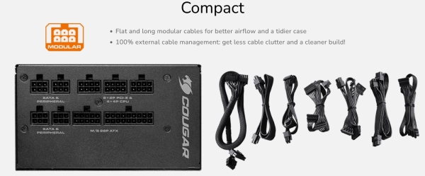 COUGAR PC zdroj GEX 650W 80+ Gold, Fully modular