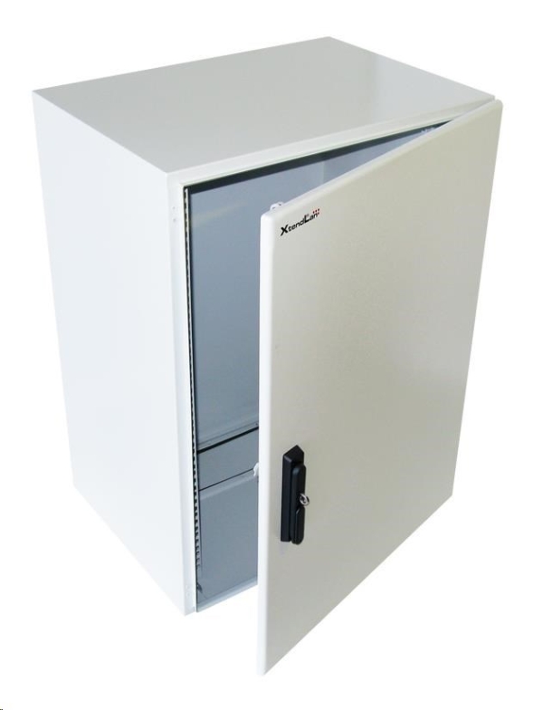 19" venkovní vodotěsný rozvaděč s krytím IP55, 17U, hloubka 450mm, 3-bodový zámek, šedý