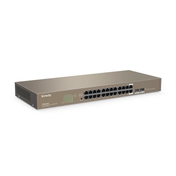 Tenda TEG1024F - 22-port Gigabit Ethernet Switch + 2x Combo SFP/RJ45, 10/100/1000 Mbps, Fanless, Rackmount, Kov