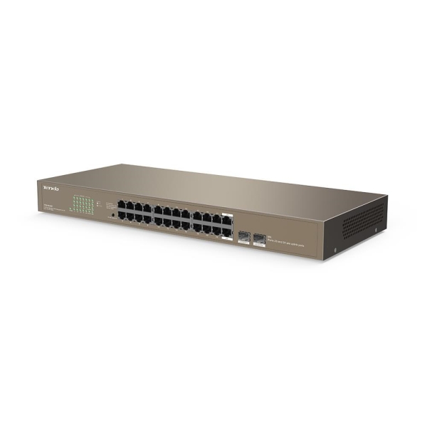 Tenda TEG1024F - 22-port Gigabit Ethernet Switch + 2x Combo SFP/RJ45, 10/100/1000 Mbps, Fanless, Rackmount, Kov