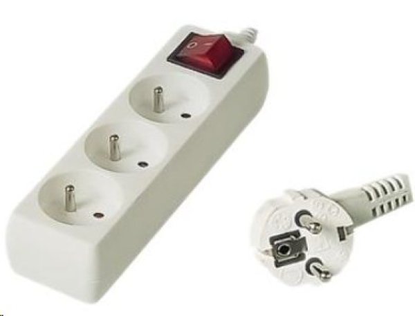 PREMIUMCORD Prodlužovací přívod 230V 5m, 3 zásuvky + vypínač, bílá