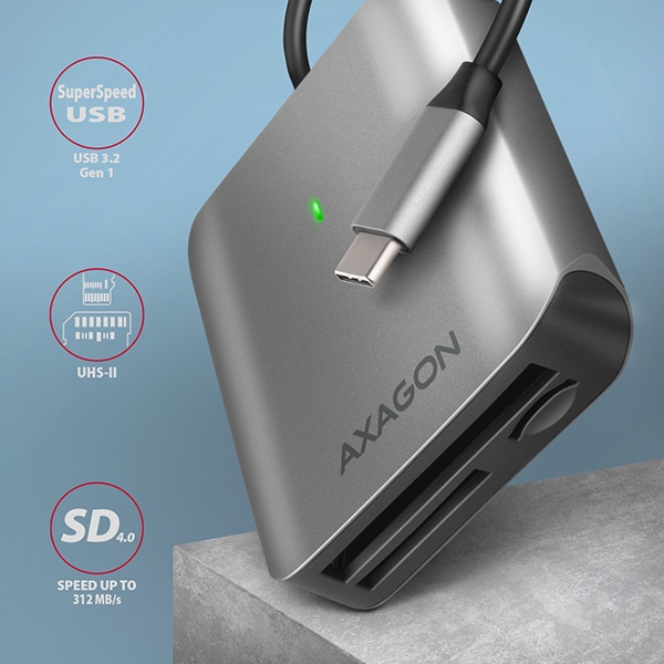 AXAGON CRE-S3C, USB-C 3.2 Gen 1 - SUPERSPEED čtečka karet, 3-slot & lun SD/microSD/CF, podpora UHS-II