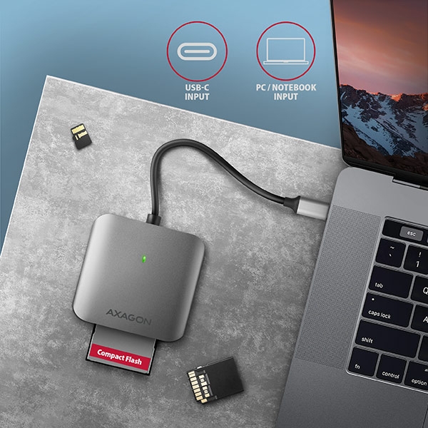 AXAGON CRE-S3C, USB-C 3.2 Gen 1 - SUPERSPEED čtečka karet, 3-slot & lun SD/microSD/CF, podpora UHS-II