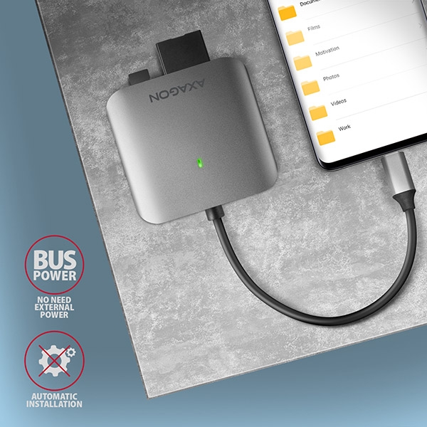 AXAGON CRE-S3C, USB-C 3.2 Gen 1 - SUPERSPEED čtečka karet, 3-slot & lun SD/microSD/CF, podpora UHS-II