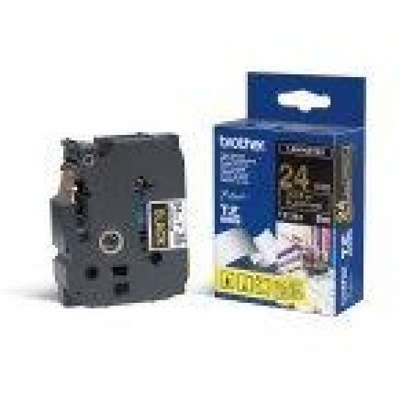 Brother originální páska do tiskárny štítků, Brother, TZE-354, zlatý tisk/černý podklad, laminovaná, 8m, 24mm