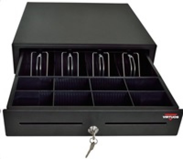 Virtuos pokladní zásuvka S-410C - s kabelem, pořadač 4/8, 9-24V, černá