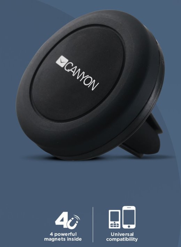 CANYON držák na telefon do auta, magnetický, instalace do ventilace, 2 plíšky v balení, černá
