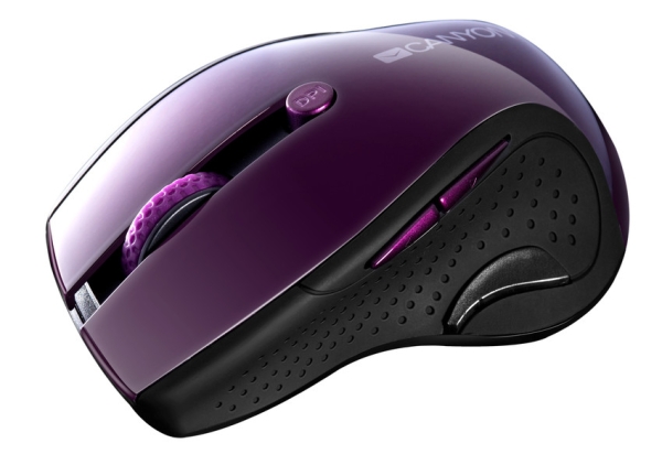 CANYON myš 2,4Ghz bezdrátová CMSW01, 1000/1200/1600 dpi, 6 tlačítek, blue LED senzor, fialová