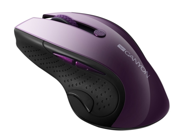 CANYON myš 2,4Ghz bezdrátová CMSW01, 1000/1200/1600 dpi, 6 tlačítek, blue LED senzor, fialová