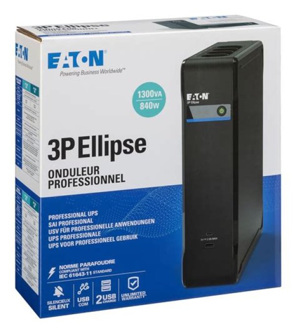 EATON UPS 3P Ellipse 1300 USB IEC, Off-line, Tower, 1300VA/840W, výstup 8x IEC, USB, bez ventilátoru