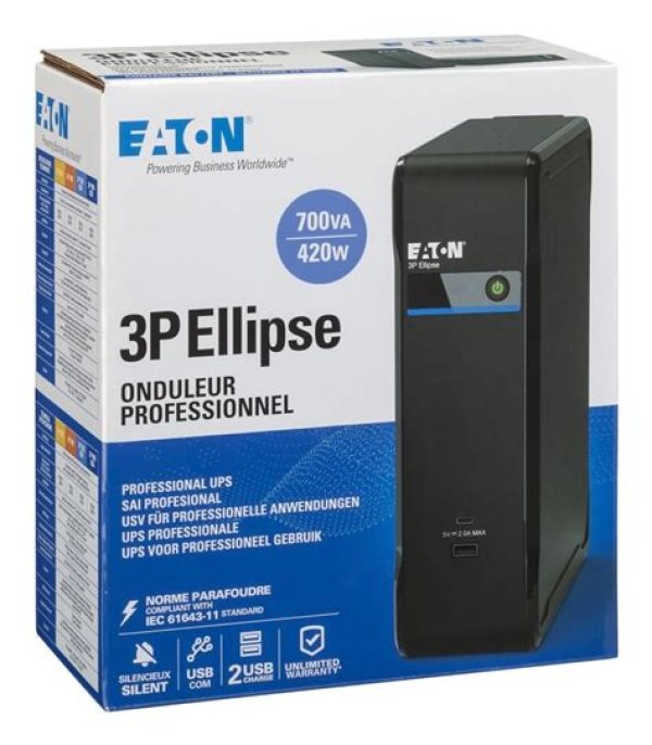 EATON UPS 3P Ellipse 700 USB IEC, Off-line, Tower, 700VA/420W, výstup 4x IEC C13, USB, bez ventilátoru