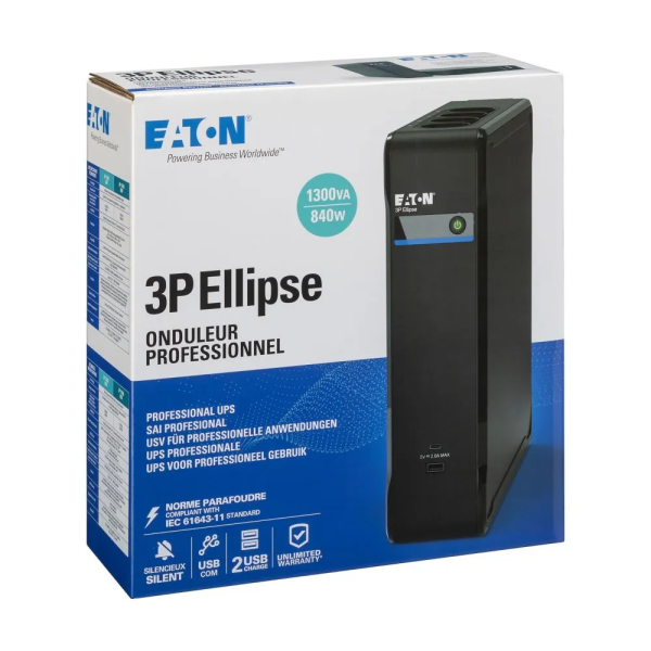 EATON UPS 3P Ellipse 1300 USB IEC, Off-line, Tower, 1300VA/840W, výstup 8x IEC, USB, bez ventilátoru