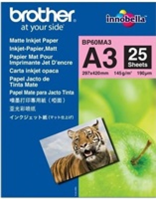Brother Photo Matt Paper, foto papír, matný, bílý, A3, 145 g/m2, 25 ks, BP60MA3, inkoustový