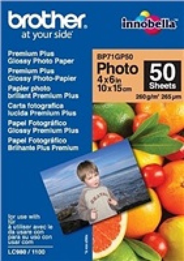 Brother Premium Glossy Photo Paper, foto papír, lesklý, bílý, 10x15cm, 4x6", 260 g/m2, 50 ks, BP71GP50, inkoustový