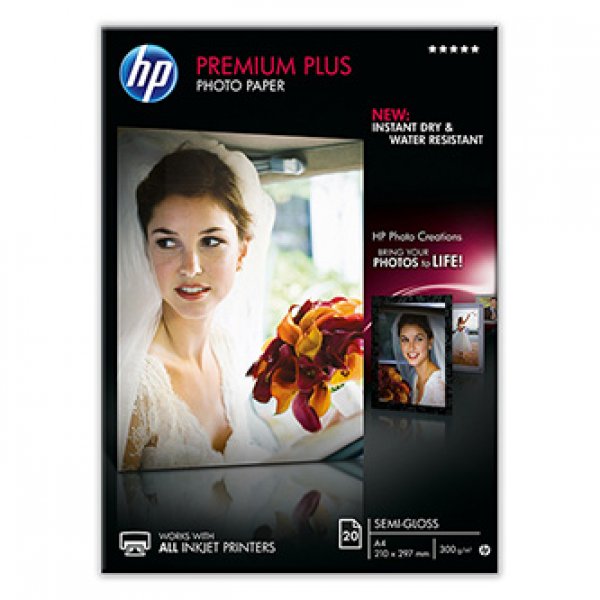HP Premium Plus Photo Paper - Pololesklý - A4 (210 x 297 mm) - 300 g/m2 - 20 listy fotografický papír - pro Officejet 52XX, 6000, 6000 E609, 68XX, 7000 E809, 80XX; Photosmart B110, Wireless B110