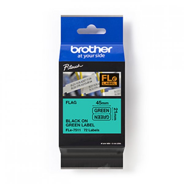 Brother originální páska do tiskárny štítků, Brother, FLE-7511, černý tisk/zelený podklad, nelaminovaná, 21mm, 45mm x 10.5mm, 72ks