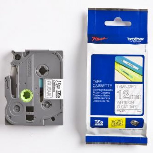 Brother TZe-135 - Samolepicí - bílá na průsvitné - Role (1,2 cm x 8 m) 1 kazeta/y lamino páska - pro Brother PT-D210, D600, H110; P-Touch PT-1880, D200, D450, E110, E550, E800, H110, P900