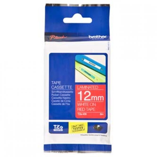 Brother TZe-435 - Bílá na červené - Role (1,2 cm x 8 m) 1 kazeta/y lamino páska - pro Brother PT-D210, D600, E115, H110, H200; P-Touch PT-1005, H107; P-Touch Cube Plus PT-P710