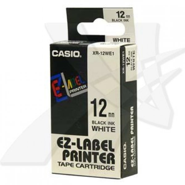 Casio originální páska do tiskárny štítků, Casio, XR-12WE1, černý tisk/bílý podklad, nelaminovaná, 8m, 12mm