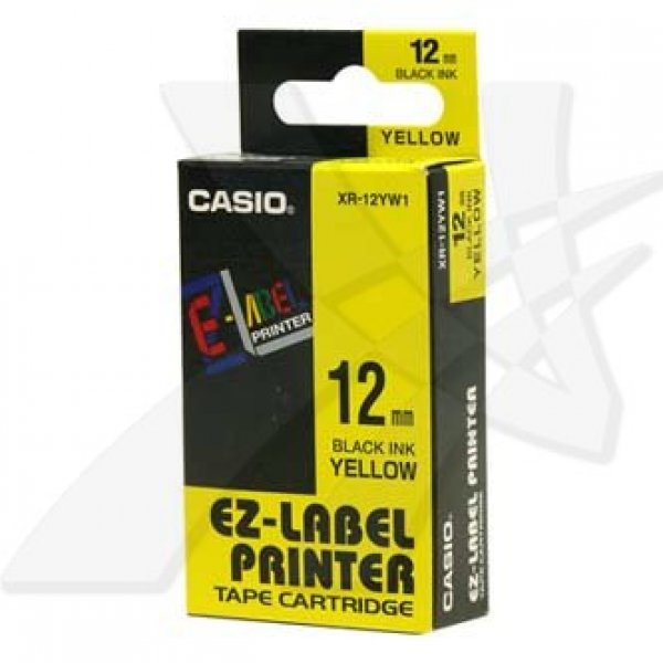 Páska Casio IR 12 do Label Printer, XR-12YW1, černý tisk, žlutý podklad, 8m, 12mm